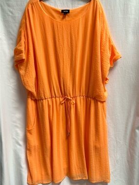 TACERA TUNIC SHORT DRESS, ORANGE GUAZE LIKE TEXTURE, DRAWSTRING WAIST, PLUS SZ 3